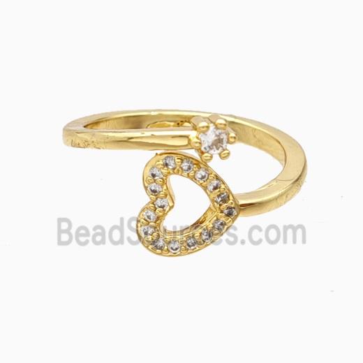 Copper Heart Rings Pave Zirconia 18K Gold Plated