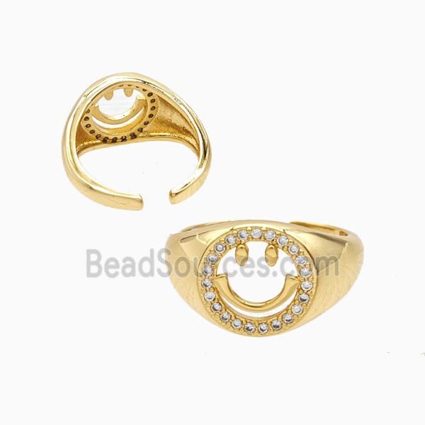 Copper Emoji Rings Pave Zirconia Smileface 18K Gold Plated