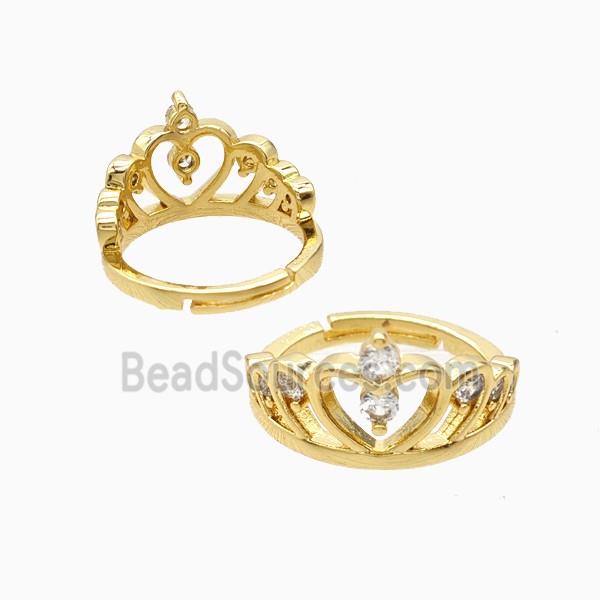 Copper Crown Rings Pave Zirconia 18K Gold Plated