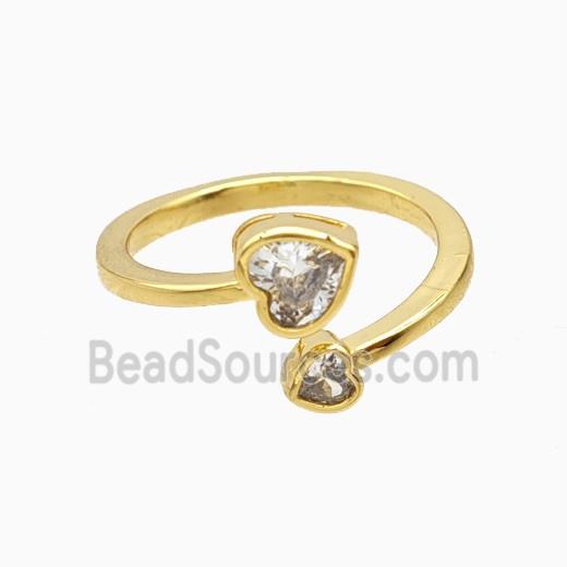 Copper Heart Rings Pave Zirconia 18K Gold Plated
