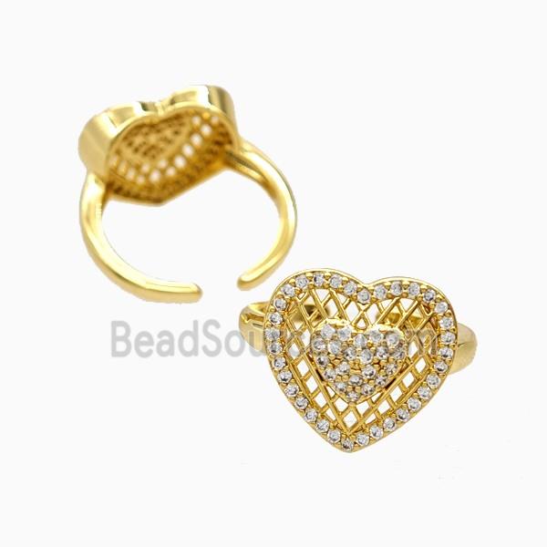 Copper Heart Rings Pave Zirconia 18K Gold Plated