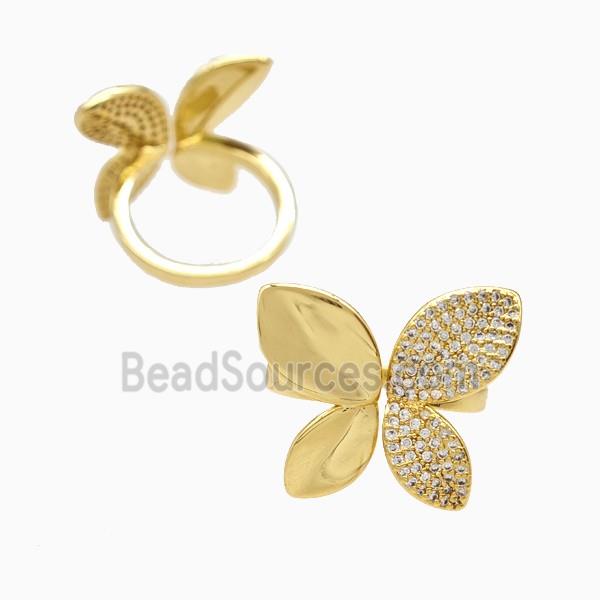 Copper Butterfly Rings Pave Zirconia 18K Gold Plated