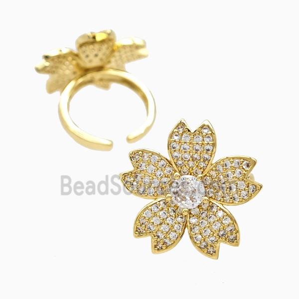 Copper Flower Rings Pave Zirconia 18K Gold Plated