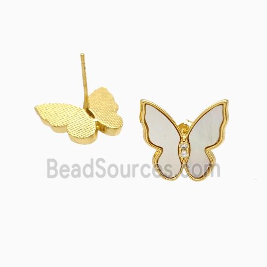 Copper Butterfly Stud Earrings Pave Shell 18K Gold Plated