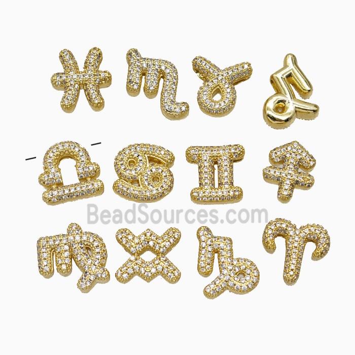 Copper Symbols Pendant Pave Zirconia Zodiac Gold Plated Mixed