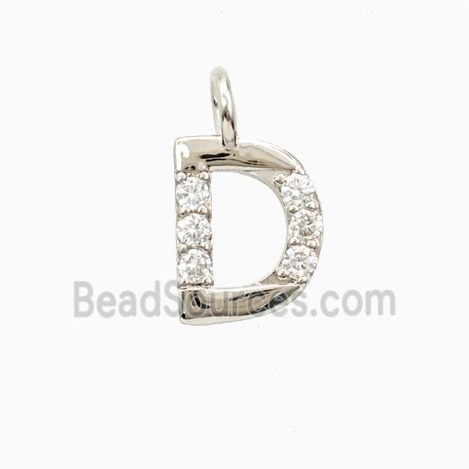 Copper Letter-D Pendant Pave Zirconia Platinum Plated