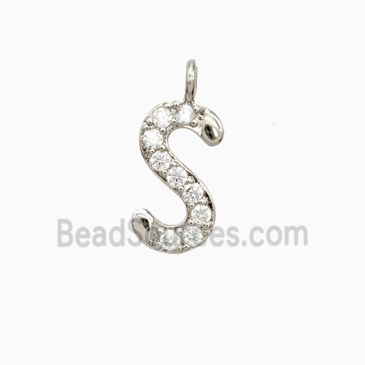 Copper Letter-S Pendant Pave Zirconia Platinum Plated