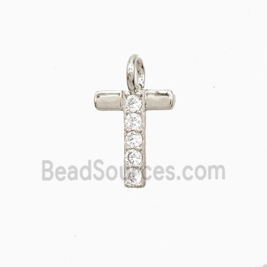 Copper Letter-T Pendant Pave Zirconia Platinum Plated