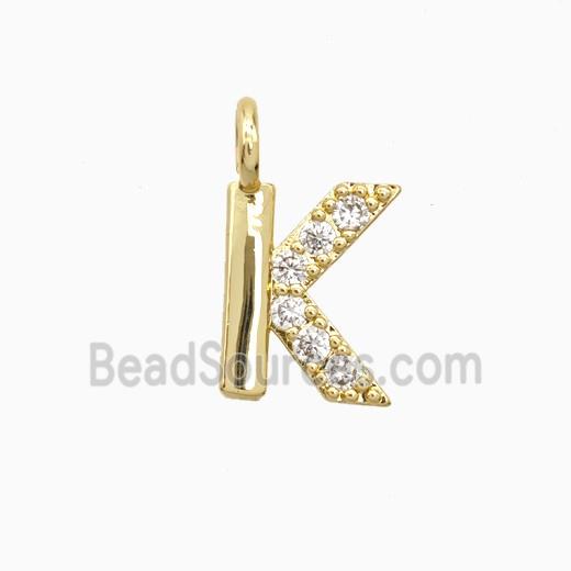 Copper Letter-K Pendant Pave Zirconia Gold Plated