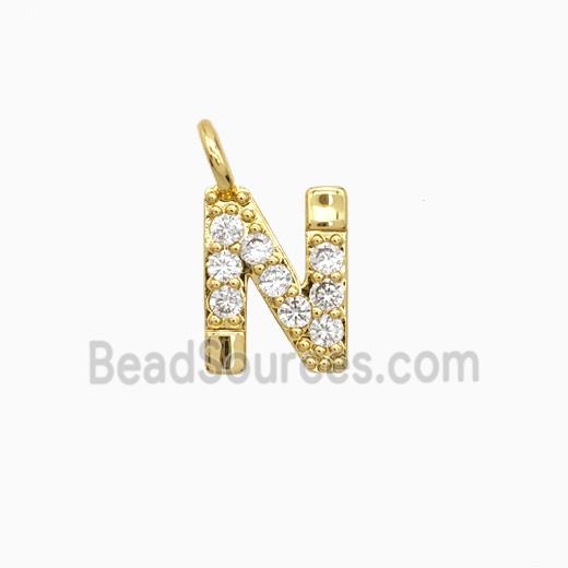 Copper Letter-N Pendant Pave Zirconia Gold Plated