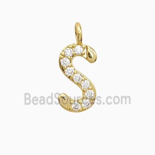 Copper Letter-S Pendant Pave Zirconia Gold Plated