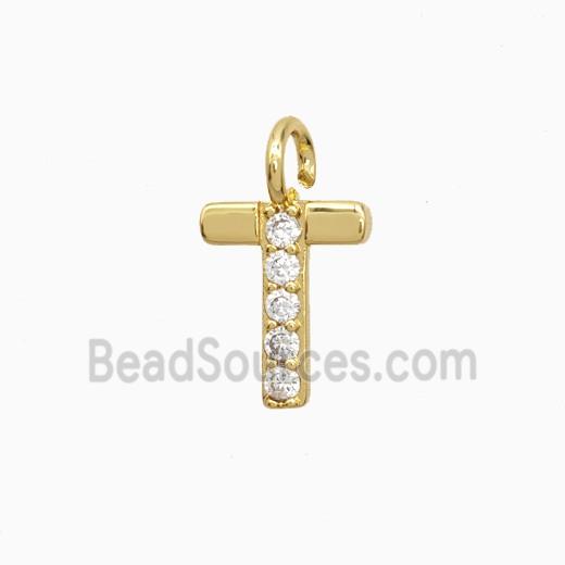 Copper Letter-T Pendant Pave Zirconia Gold Plated
