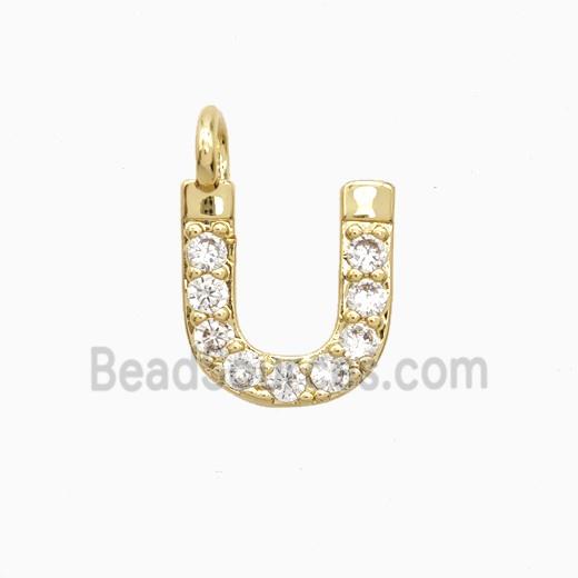 Copper Letter-U Pendant Pave Zirconia Gold Plated