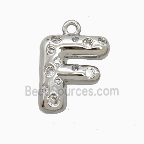 Copper Letter-F Pendant Pave Zirconia Platinum Plated