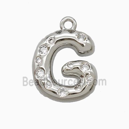 Copper Letter-G Pendant Pave Zirconia Platinum Plated