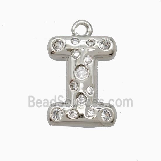 Copper Letter-I Pendant Pave Zirconia Platinum Plated