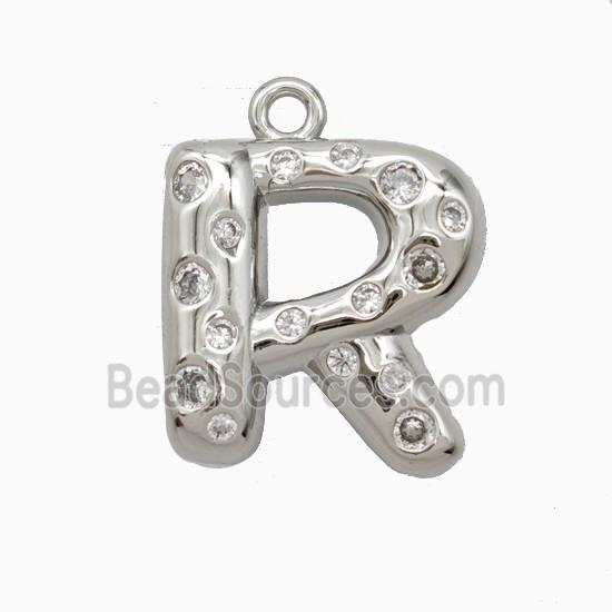 Copper Letter-R Pendant Pave Zirconia Platinum Plated