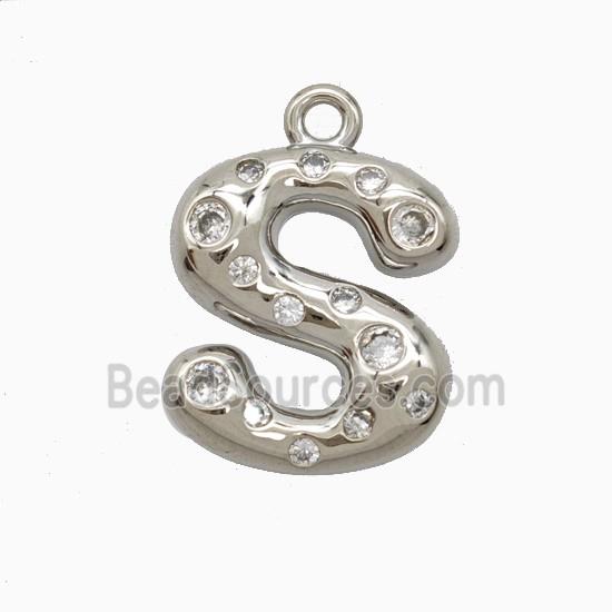 Copper Letter-S Pendant Pave Zirconia Platinum Plated