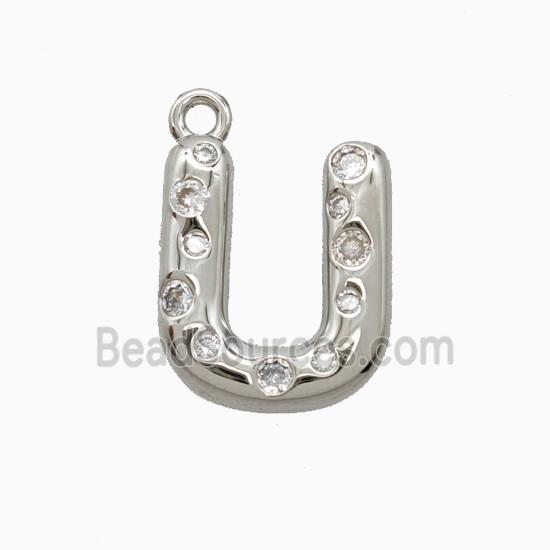 Copper Letter-U Pendant Pave Zirconia Platinum Plated