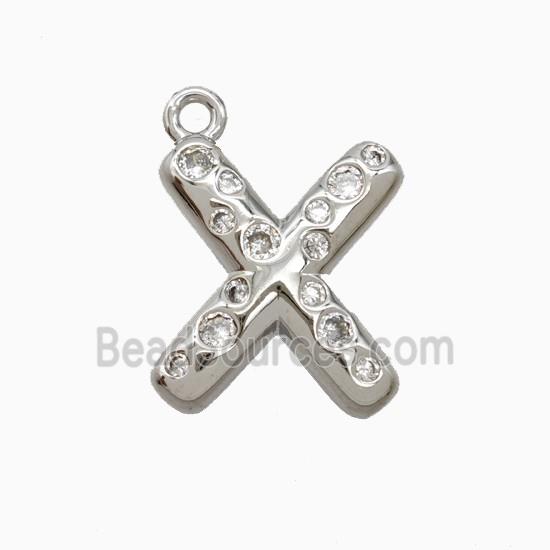 Copper Letter-X Pendant Pave Zirconia Platinum Plated