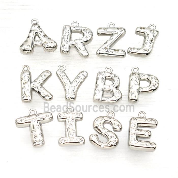 Copper Alphabet Pendant Pave Zirconia Platinum Plated Mixed Letters