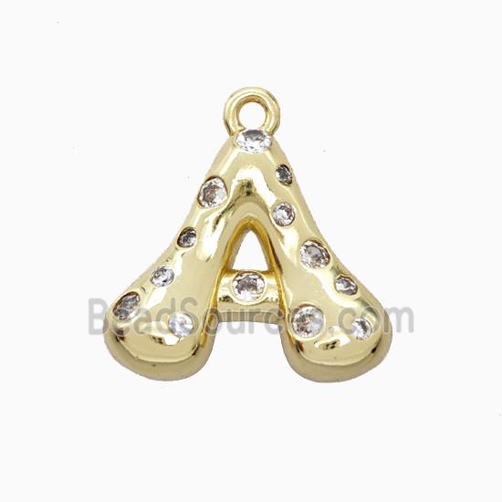 Copper Letter-A Pendant Pave Zirconia Gold Plated