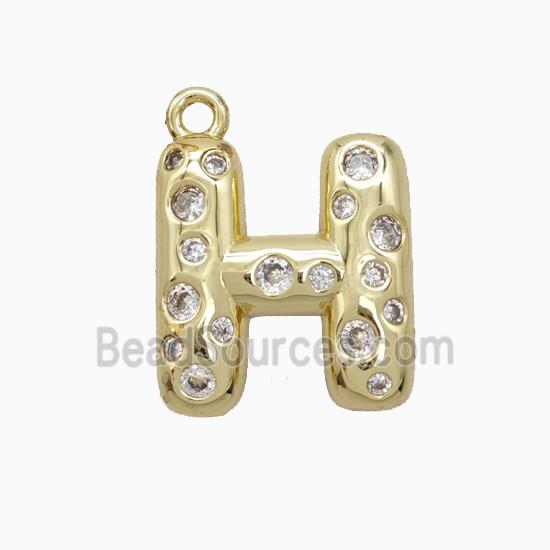 Copper Letter-H Pendant Pave Zirconia Gold Plated