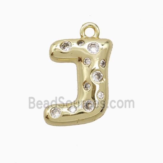 Copper Letter-J Pendant Pave Zirconia Gold Plated