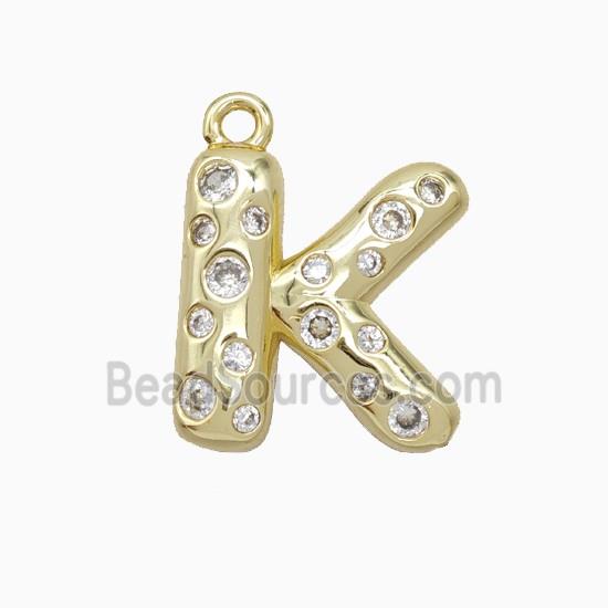 Copper Letter-K Pendant Pave Zirconia Gold Plated