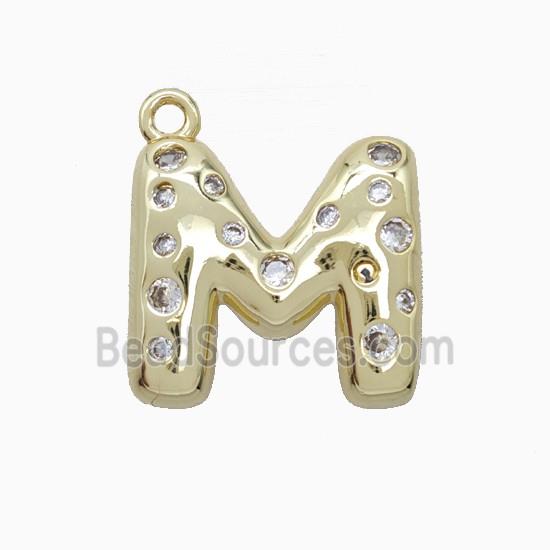 Copper Letter-M Pendant Pave Zirconia Gold Plated