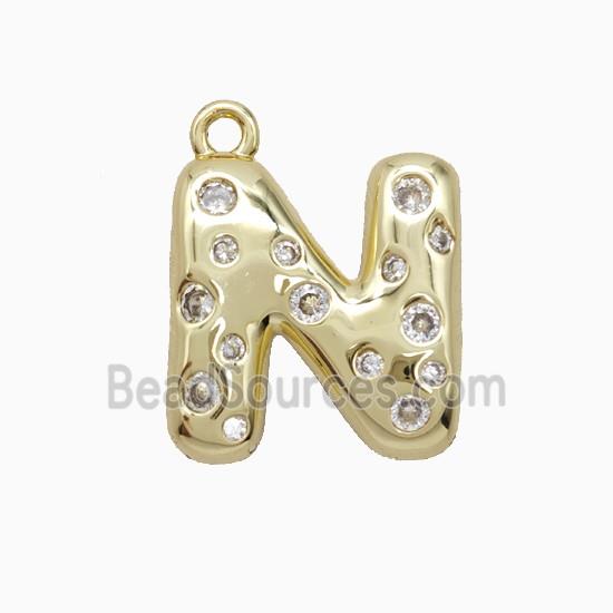 Copper Letter-N Pendant Pave Zirconia Gold Plated