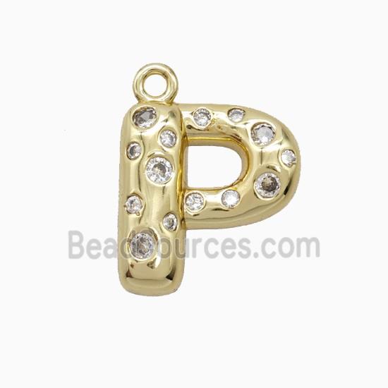 Copper Letter-P Pendant Pave Zirconia Gold Plated