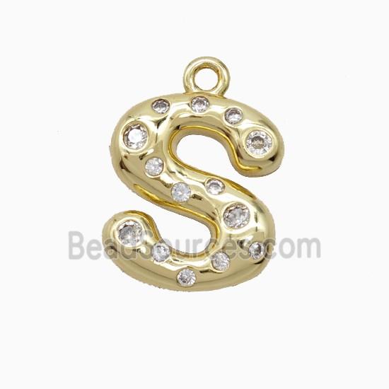 Copper Letter-S Pendant Pave Zirconia Gold Plated