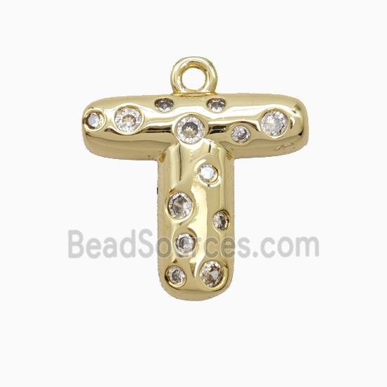 Copper Letter-T Pendant Pave Zirconia Gold Plated