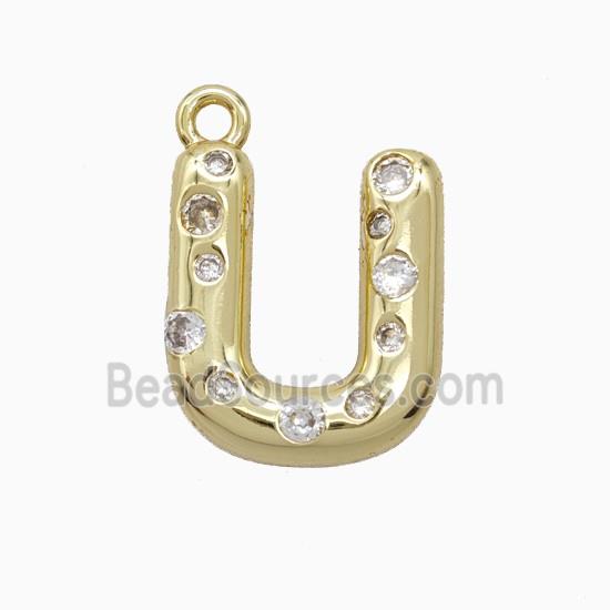 Copper Letter-U Pendant Pave Zirconia Gold Plated