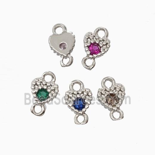 Copper Heart Connector Pave Zirocnia Platinum Plated Mixed