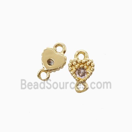 Copper Heart Connector Pave Zirocnia Gold Plated