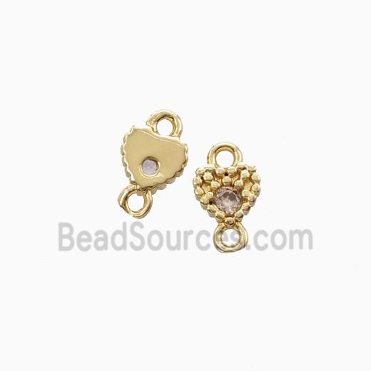 Copper Heart Connector Pave Zirocnia Gold Plated