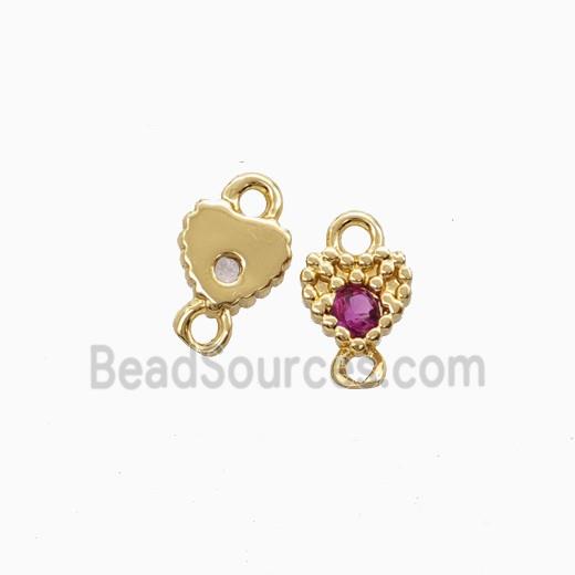 Copper Heart Connector Pave Zirocnia Gold Plated