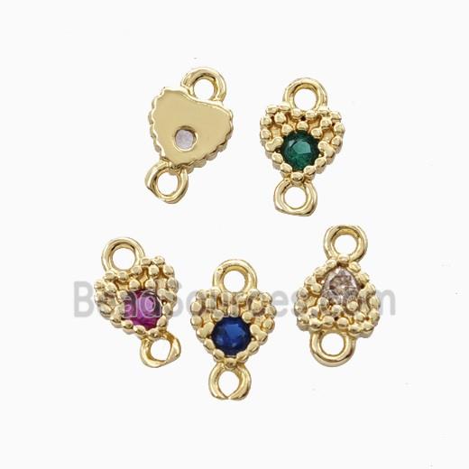 Copper Heart Connector Pave Zirocnia Gold Plated Mixed