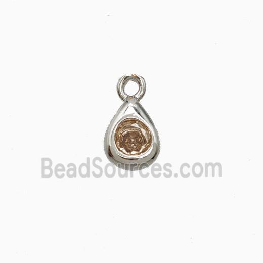 Copper Teardrop Pendant Pave Zirconia Platinum Plated