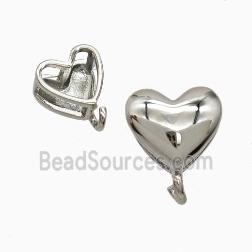 Copper Heart Pendant With Bail Platinum Plated