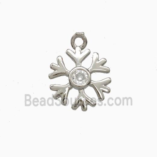 Copper Snowflake Pendant Pave Zirconia Platinum Plated