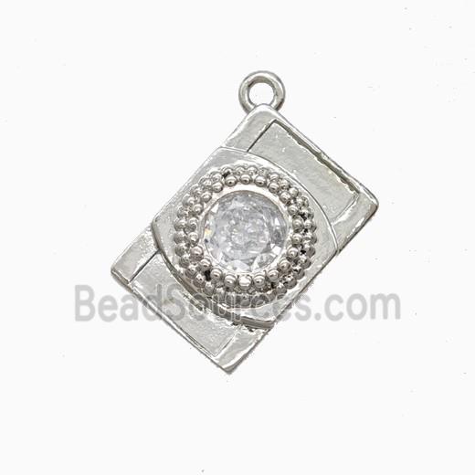 Copper Camera Pendant Pave Zirconia Platinum Plated