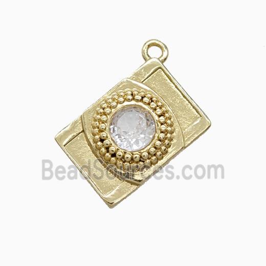 Copper Camera Pendant Pave Zirconia Gold Plated