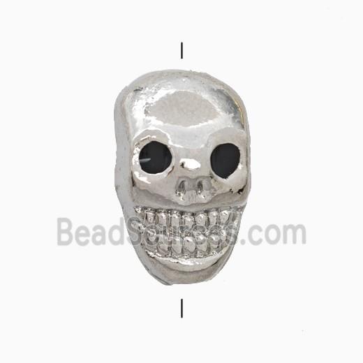 Copper Skull Beads Black Enamel Platinum Plated
