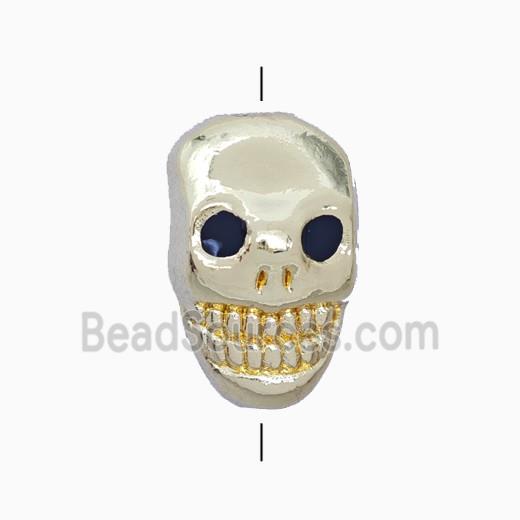 Copper Skull Beads Black Enamel Gold Plated