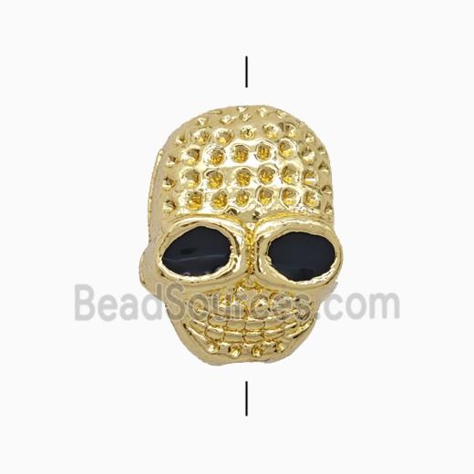 Copper Skull Beads Black Enamel Gold Plated