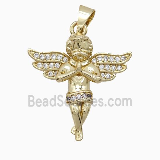 Copper Angel Pendant Pave Zirconia Gold Plated