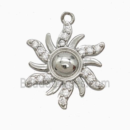 Copper Sun Pendant Pave Zirconia Platinum Plated